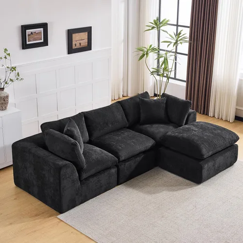 Vista 11 de Sofás de nube beige para sala de estar, sofá deshuesado de 3 plazas, sofá modular seccional, no requiere montaje, tapizado de chenilla, moderno