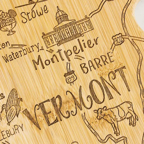 Vista 5 de Totally Bamboo Destination Vermont State - Tabla para servir y cortar con forma de estado, incluye corbata para colgar para exhibición en la pared