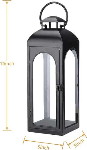 Vista 9 de Bdor 2 Pack de linternas de metal negro de lujo – Linternas modernas tipo huracán de 16" de alto con paneles de vidrio templado para porche frontal
