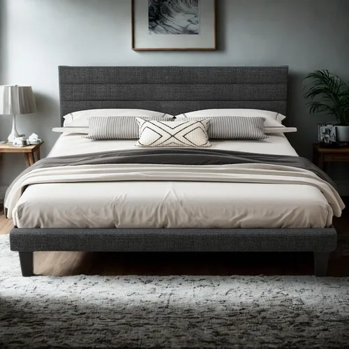 Vista 11 de VINGLI Base de cama individual para niños, cama de plataforma tapizada Boucle con cabecera ajustable, soporte de listones de madera resistente, cama