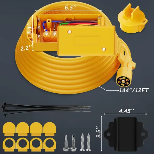 Vista 7 de MICTUNING Cable de remolque en línea de enchufe de 7 vías resistente con caja de conexiones de 7 bandas para remolques de caravana de 8 pies