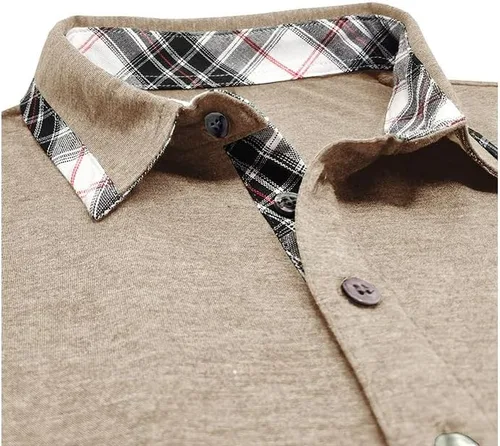 Vista 5 de Aulemen - Camisas polo de manga larga para hombre casuales con botones, absorbentes de humedad, de algodón, elegantes, camisetas para golf