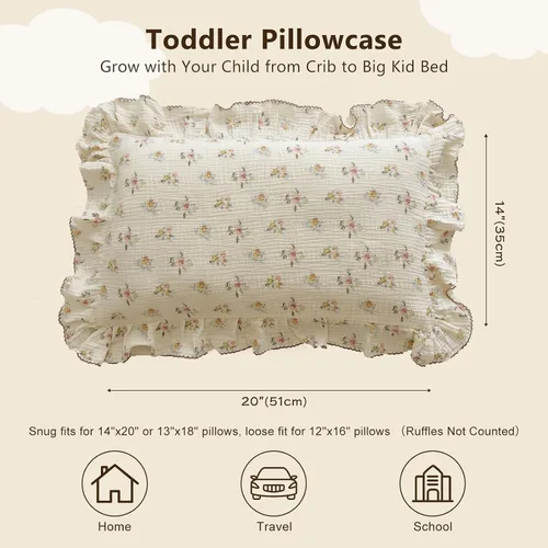 Vista 7 de Manta de muselina de algodón para bebé (47 x 51 pulgadas) + funda de almohada para niños pequeños (14 x 20 pulgadas), juego de ropa de cama