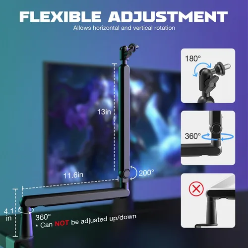 Vista 5 de FIFINE Brazo de brazo de micrófono, soporte de brazo de micrófono ajustable de perfil bajo con abrazadera de montaje de escritorio, adaptador