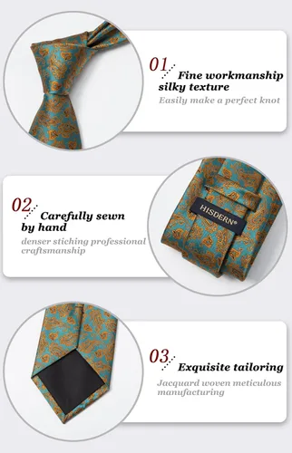 Vista 137 de HISDERN Corbatas para hombre, corbata de cachemira y bolsillo cuadrado tejido clásico floral para hombre, corbata de fiesta de boda