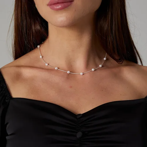 Vista 4 de VENOCO Delicados collares de perlas para mujer, chapados en oro de 14 quilates, collar de cadena de perlas ajustables, delicado hecho a mano
