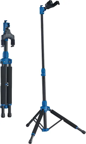 Vista 8 de Salvori Soporte plegable doble para guitarra con sistema de bloqueo automático y trípode sólido, soporte/soporte/estante doble/múltiple para bajo