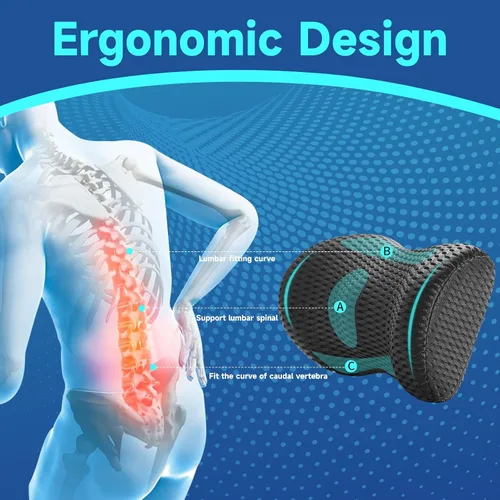 Vista 2 de Almohada de apoyo lumbar para silla de oficina, almohada lumbar de automóvil, cojín de respaldo de espuma viscoelástica con malla 3D transpirable