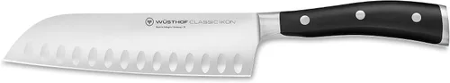 Vista 5 de WÜSTHOF Classic IKON - Cuchillo de chef de 8 pulgadas y cuchillo Santoku clásico IKON de 7 pulgadas con borde hueco