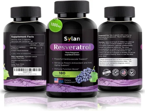Vista 5 de SYLAN Suplemento de resveratrol trans, 1000 mg, 180 cápsulas vegetales, antioxidante, apoya el corazón, las articulaciones, el cerebro, la salud