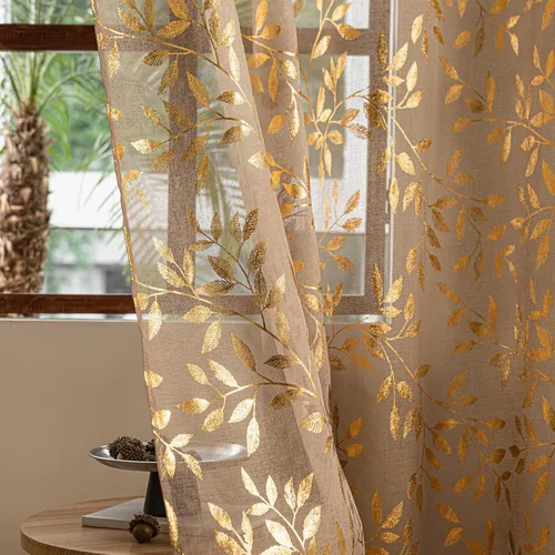 Vista 45 de Deeprove Cortinas traslúcidas color aguamarina y dorado de 63 pulgadas de largo, 2 paneles para decoración de dormitorio, cocina, decoración