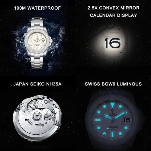 Vista 2 de CADISEN Reloj mecánico automático para hombre, reloj casual para hombre, correa de cuero, impermeable, zafiro