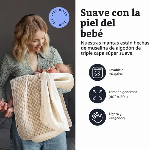 Vista 3 de Itzy Ritzy Manta de bebé – Manta de muselina de algodón suave multiusos – Se puede utilizar como un tapete para el tiempo boca abajo, cubierta