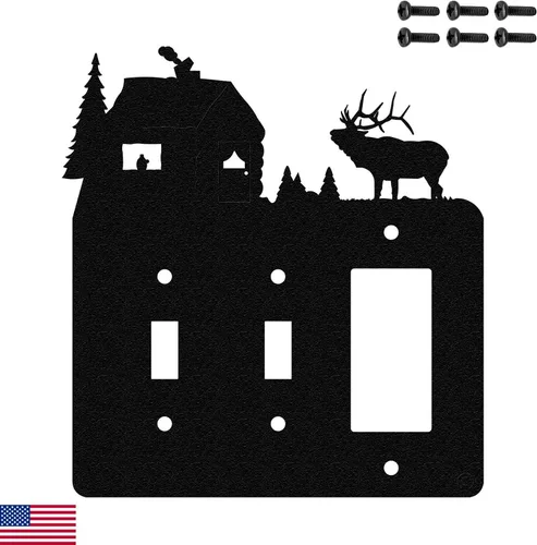 Vista 13 de Elk & Cabin - Placa de pared para interruptor de luz de palanca doble (palanca doble, negro) - Fabricado en Estados Unidos