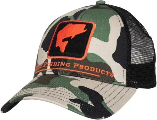 Vista 2 de Simms Bass Icon Trucker Hat, gorra Snapback con pez