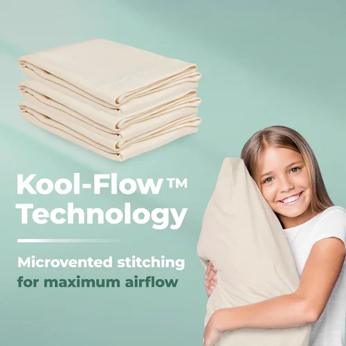 Vista 3 de Funda para almohadas de algodón orgánico por Snuggle-Pedic - Kool-Flow tejido transpirable, elástico y de puntos , Algodón orgánico, Natural