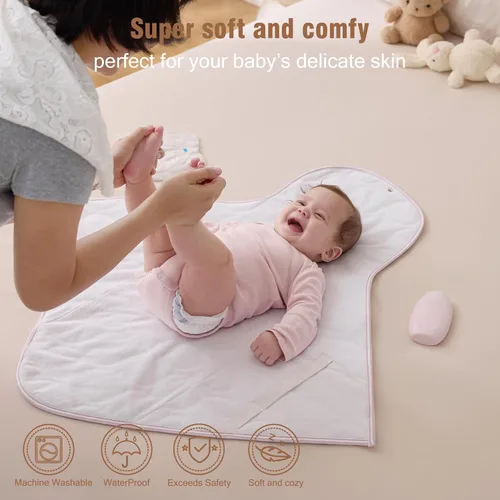 Vista 3 de UTEX Cambiador portátil para bebé, cambiador de pañales impermeable y lavable con bolsa de transporte, cambiador plegable para viajes, regalos