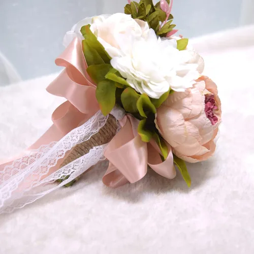 Vista 4 de Ramo de boda artificial, ramos de boda de 12 pulgadas para novia, ramo de dama de honor, ramos románticos, rosas artificiales para boda, bricolaje