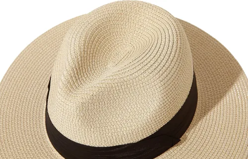 Vista 4 de Lanzom - Sombrero de paja playero para mujer, de ala ancha, plegable, estilo Fedora, UPF50+