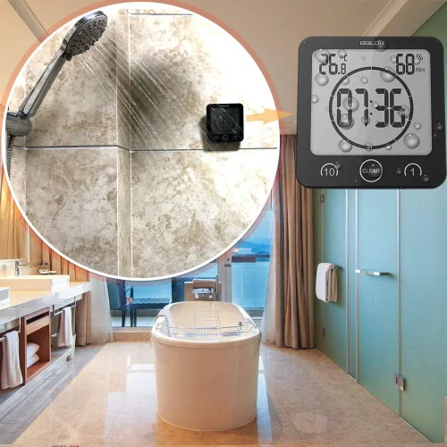 Vista 3 de Reloj de pared y temporizador de baño impermeable, temporizador digital resistente al agua para colgar en la ducha, pantalla grande, temporizador