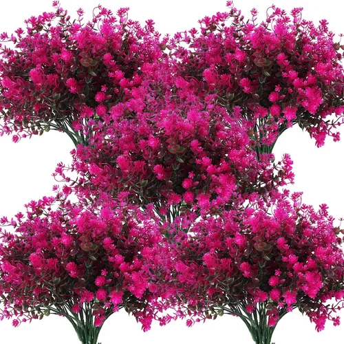 Vista 60 de RECUTMS - Flores artificiales, 12 plantas sintéticas para exteriores, resisten rayos ultravioleta, arbustos para interiores y exteriores, maceta