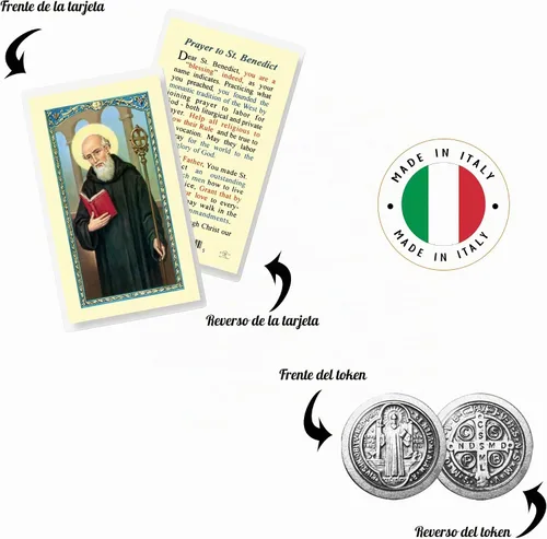 Vista 5 de Trendzeen Tarjeta de oración laminada de San Benito - Ficha de San Benito, Oración del Señor - Medalla de bolsillo de doble cara con acabado