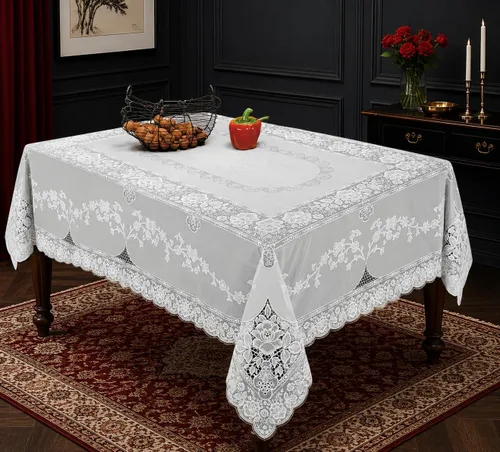 Vista 3 de Violet Linen Mantel de encaje de vinilo con diseño de Betenburg, blanco, 60 x 90 pulgadas, oblongo/rectangular