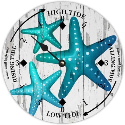 Vista 9 de Reloj de marea de estrella de mar oceánico, silencioso sin tictac, funciona con pilas, reloj de marea de madera, arte de pared, reloj de movimiento