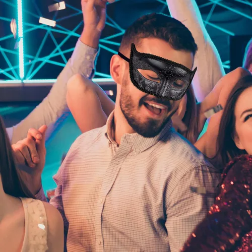 Vista 5 de SIQUK Máscaras de máscaras de metal veneciano para parejas, máscara de disfraz de Halloween, máscara de Mardi Gras para parejas, mujeres y hombres