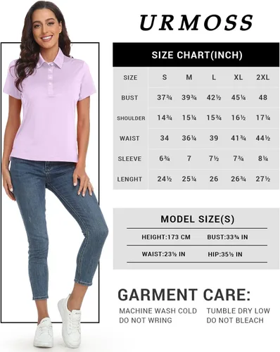 Vista 6 de URMOSS Polo de golf para mujer, transpirable, de manga corta, ligera, 4 botones