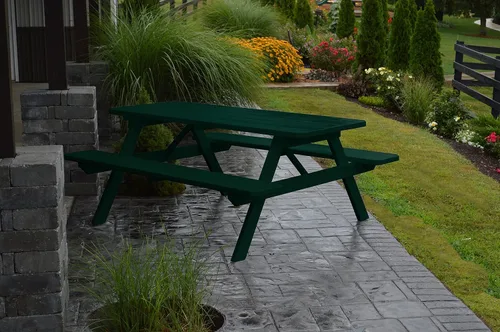 Vista 11 de Amish-Made - Mesa de picnic rectangular de pino para exteriores de 44 pulgadas con bancos adjuntos, color negro Negro (Black Paint)