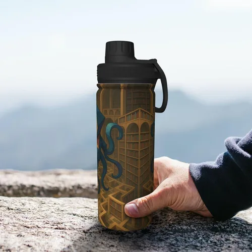 Vista 8 de Geometric Creatures - Hervidor de agua aislado de acero inoxidable Botella de agua divertida con estampado Ideal para deportes y viajes