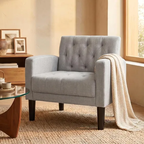 Vista 14 de TYBOATLE Sillas de salón modernas estilo mediados de siglo con botones de tela, cómodas sillas tapizadas modernas para dormitorio y oficina, silla
