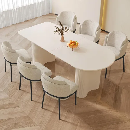 Vista 22 de Mesa de comedor negra de 55 pulgadas, una mesa rectangular de extremo redondeado con patas de diseño ondulado para cocina, comedor, oficina en casa