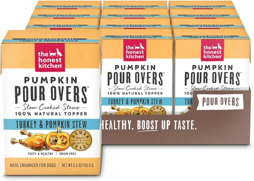 Vista 10 de The Honest Kitchen Pumpkin POUR OVERS - Toppers húmedos para perros (paquete de 12), 5.5 onzas, estofado de pollo