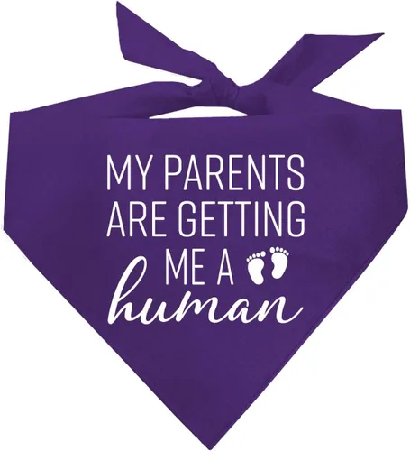 Vista 7 de My Parents are Getting Me A Human Dog Bandana Triángulo ajustable 100% algodón Fabricado en Estados Unidos Nuevo bebé Anuncio de embarazo