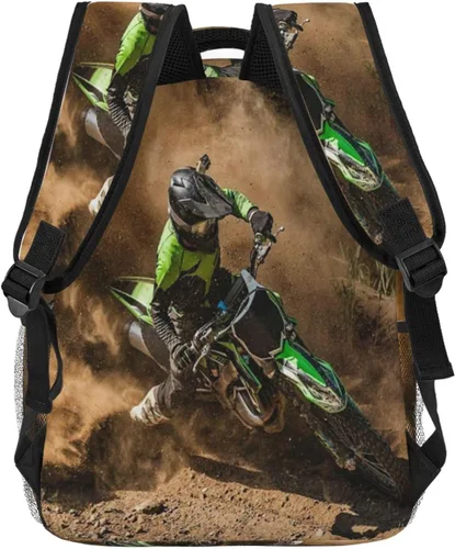 Vista 5 de Mochila de motocross para niños, niñas y hombres, mochila de viaje para computadora portátil casual, mochila universitaria de regreso a la escuela