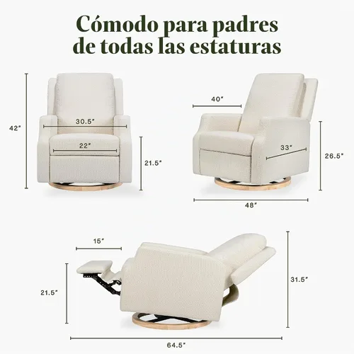 Vista 6 de Namesake Crewe - Silla reclinable para guardería con giro de 360°, color marfil Boucle marfil con base de madera clara