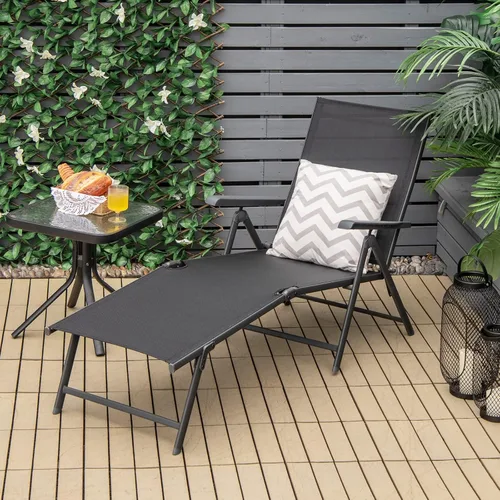 Vista 2 de Giantex Sillón de patio plegable, tumbona para tomar el sol al aire libre con respaldo de 5 posiciones, reposapiés de 2 posiciones, marco de acero