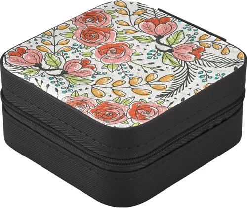 Vista 2 de WELLDAY Jewelry Box Blooming Roses Portable Travel Jewelry Case Organizer Bag Storage Box for Necklace, Earrings, Rings, Bracelet