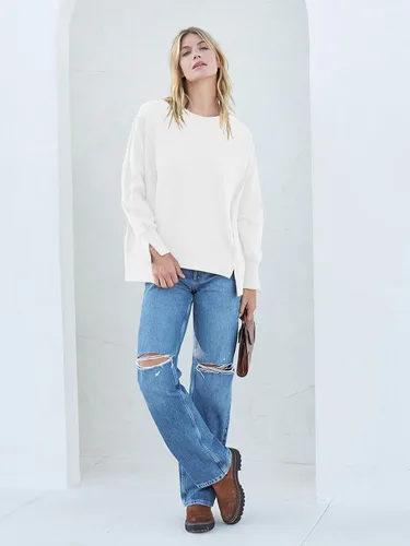 Vista 8 de MEROKEETY Sudadera holgada casual de manga larga tipo farol para mujer, cuello redondo, abertura lateral, 2023