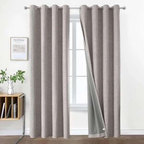 Vista 10 de Joydeco Cortinas opacas de 84 pulgadas de largo, 2 paneles burg, cortinas de oscurecimiento de habitación para dormitorio, cortinas térmicas Negro