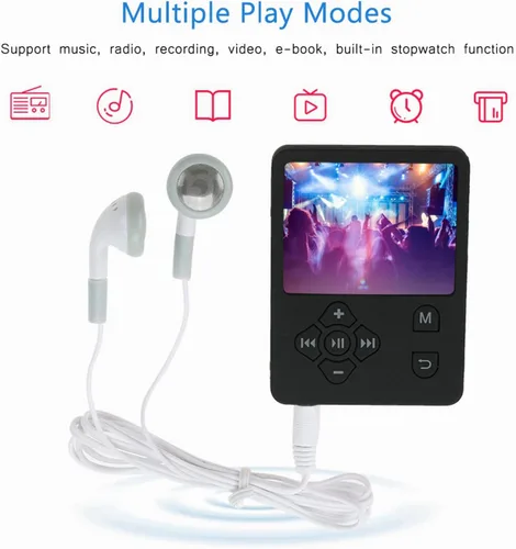 Vista 4 de Reproductor de MP3, reproductor de música portátil, tarjeta de memoria de 32G, modo multijugador para 6 a 8 horas de reproducción continua, fácil