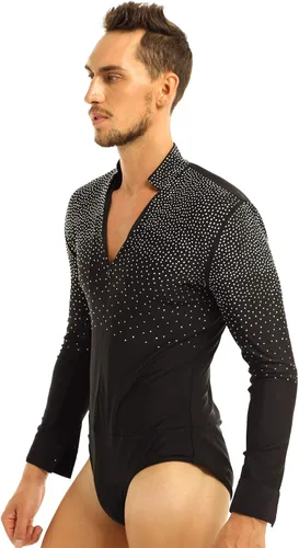 Vista 4 de Camiseta de baile de tango latino con diamantes de imitación brillantes para hombre