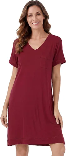 Vista 40 de WiWi - Camisón de viscosa de bambú para mujer, manga corta, con cuello en V, ropa de dormir, tallas grandes, S-4X, A-aqua