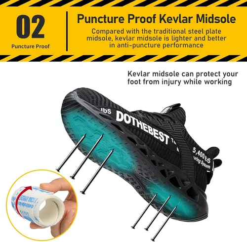 Vista 3 de Furuian - Tenis con punta de acero para hombres y mujeres, zapatos de seguridad ligeros, cómodos, a prueba de pinchazos, zapatos de trabajo