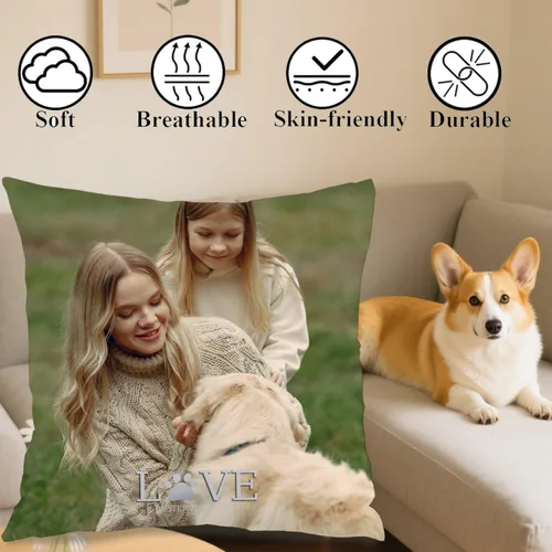 Vista 4 de Personalized One Picture Pillow Cover with Custom Text Allowing You to Create a Memorable Cushion Design That fits Your Sofa or Bedroom While