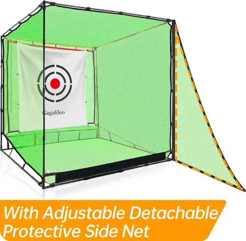 Vista 6 de Gagalileo Golf Driving Cage Net: Heavy Duty 1 in Steel Frame - Noise Reduction Target for Backyard Garage Indoor Simulator - 7x7x7 FT High Density