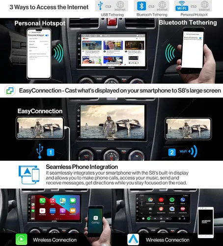 Vista 2 de ATOTO Estéreo de coche Android de 7 pulgadas con CarPlay inalámbrico, Android Auto, Bluetooth dual, pantalla QLED, retrovisor HD - S8G2B74PM