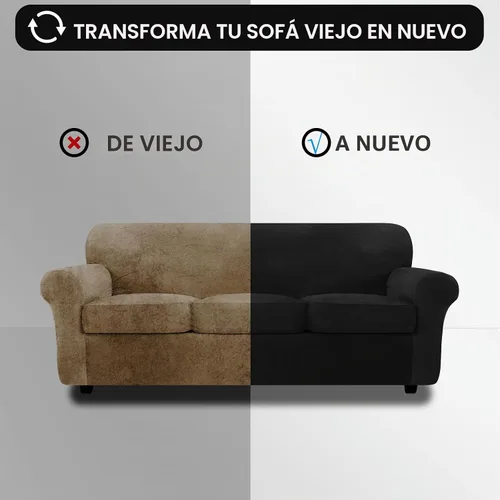 Vista 5 de FestiCorp Fundas de sofá de terciopelo para sofá de 3 cojines, funda elástica de 4 piezas, fundas gruesas para muebles para perros y mascotas, sofá